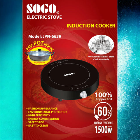 Sogo Induction Cooker JPN-663R 1500Watts with free Cookware