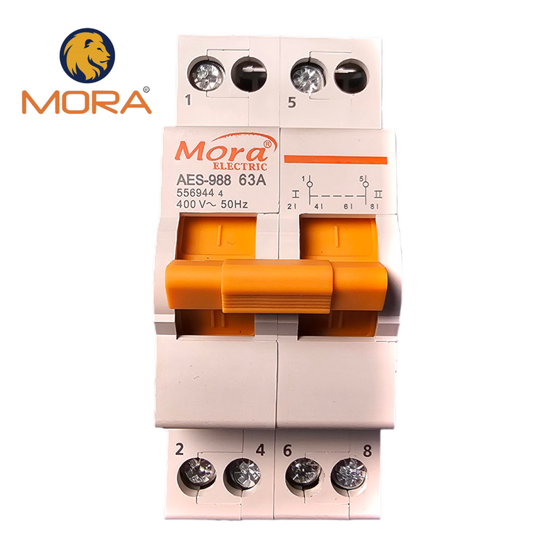 MORA 2P 63A MTS Dual Power Manual Transfer Isolating Switch Interlock Circuit Breaker MORA breaker type changeover copper