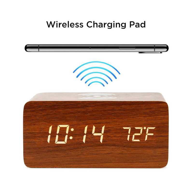 Digital Alarm Clock with Wireless Phone Charger Beep Clock with temperature display