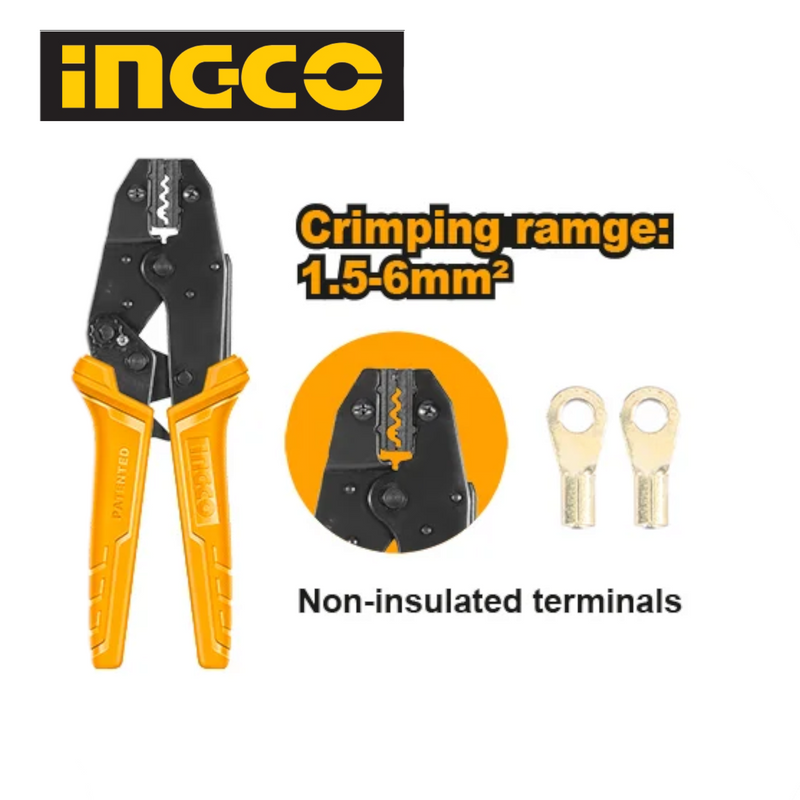 INGCO HRCPL1506 RATCHET CRIMPING PLIERS 1.5-6MM  & AWG16-10 FOR NON-INSULATED TERMINALS