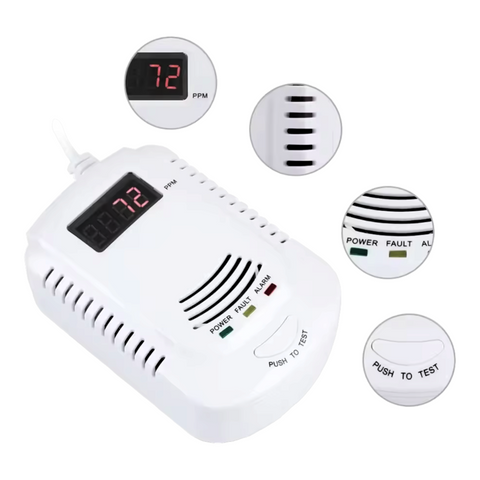 Gas Leak Detector Analyzer Carbon Monoxide Sensor LCD Digital Displayer Natural Gas 2 in 1 Alarm System Buzzer ,US Plug