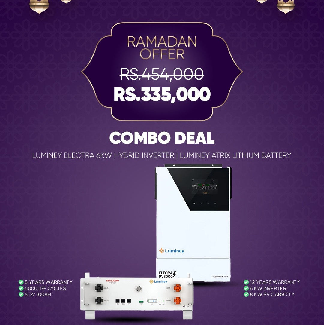 Combo Deal R19 – Luminey Electra 6kW Hybrid Solar Inverter with Luminey Atrix 51.2V 100Ah Lithium Battery | 5.12kWh Solar Backup & Energy Storage System