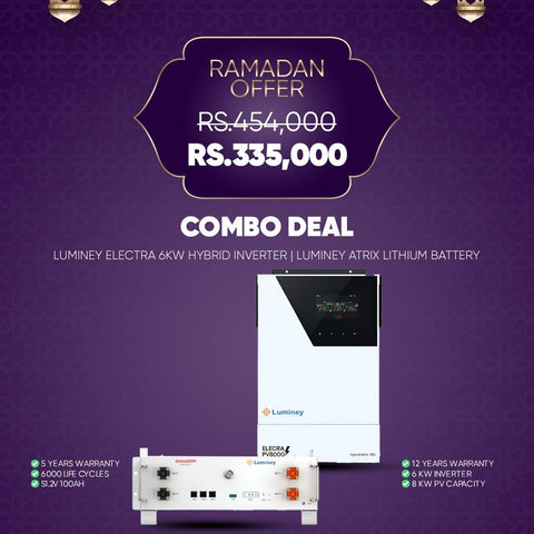 Combo Deal R19 – Luminey Electra 6kW Hybrid Solar Inverter with Luminey Atrix 51.2V 100Ah Lithium Battery | 5.12kWh Solar Backup & Energy Storage System