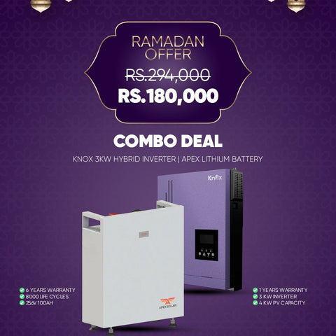Combo Deal R4 Knox 3kW Hybrid Solar Inverter with Apex 25.6V 100Ah Lithium Battery | 2.56kWh Solar Backup Power System