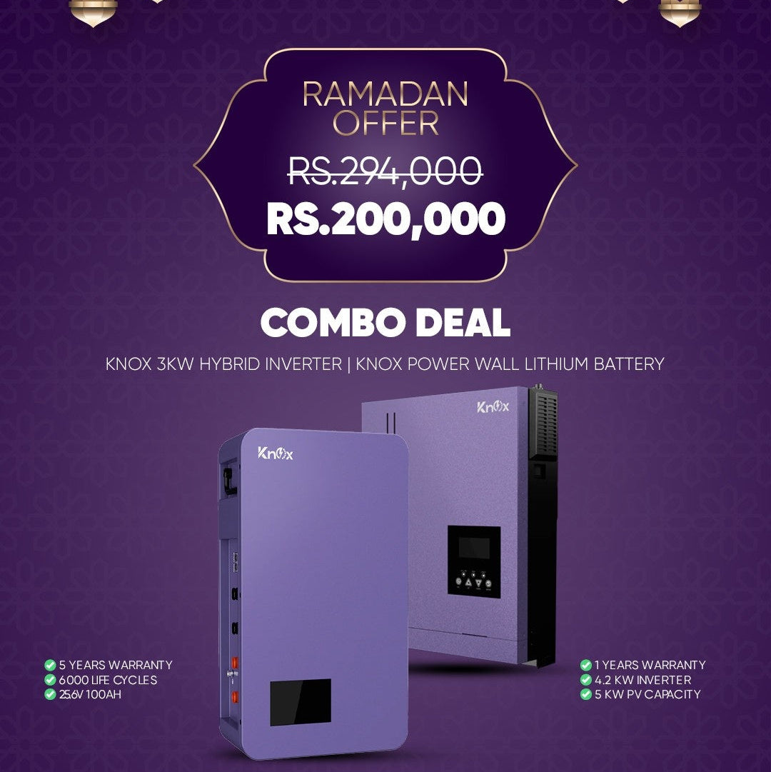 Combo Deal R5 Knox 3kW Hybrid Solar Inverter with Knox Powerwall Lithium Battery 25.6V 100Ah | 2.56kWh Home Solar Backup System