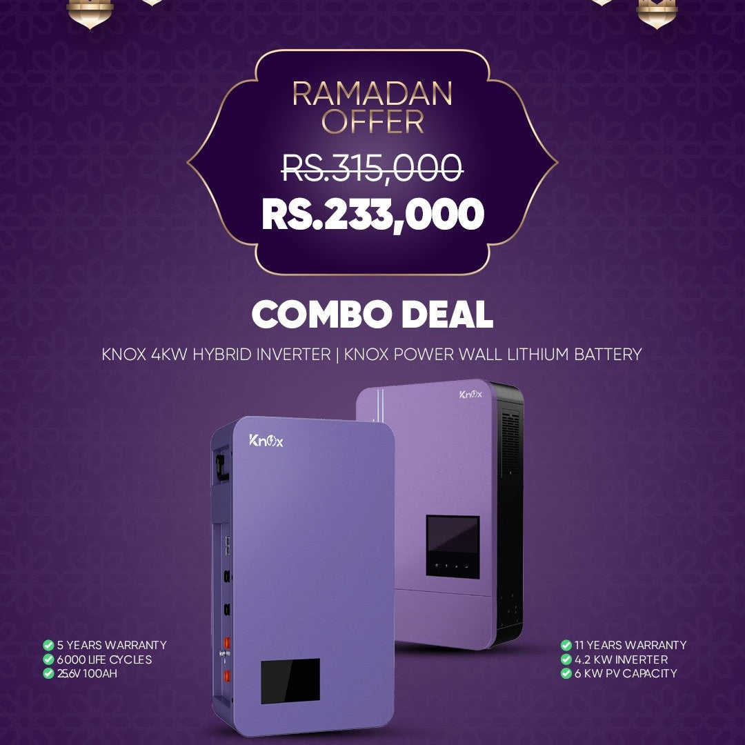 Combo Deal R6 Knox 4kW Hybrid Solar Inverter with Knox Powerwall Lithium Battery 25.6V 100Ah | 2.56kWh Home Solar Backup System