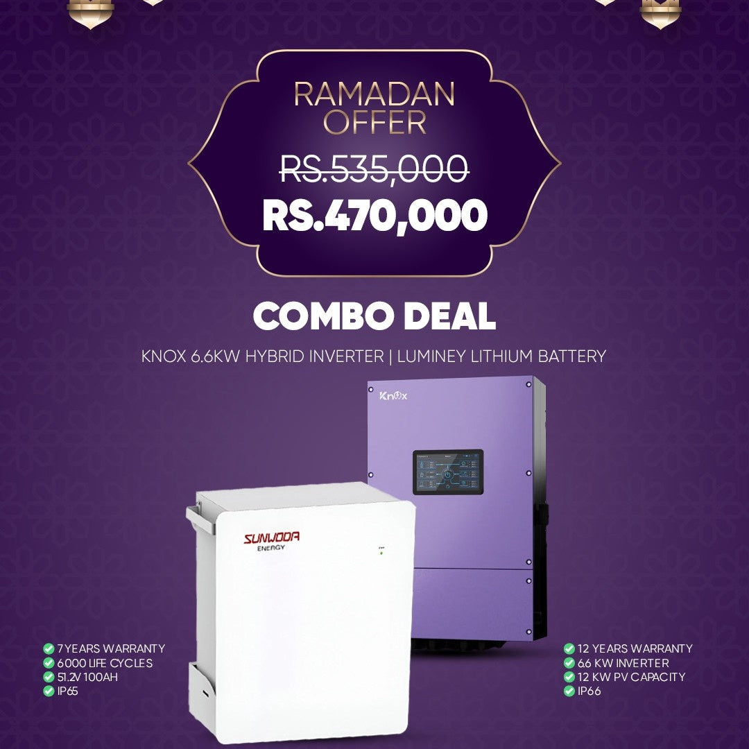 Combo Deal RG8 Knox 6.6kW Hybrid Solar Inverter IP66 with Luminey 51.2V 100Ah Lithium Battery IP65 | 5.12kWh Solar Energy Storage System