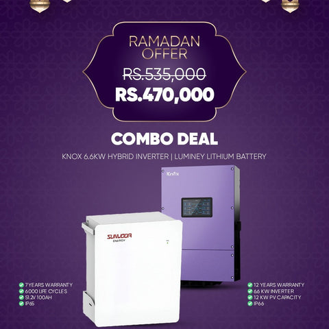Combo Deal RG8 Knox 6.6kW Hybrid Solar Inverter IP66 with Luminey 51.2V 100Ah Lithium Battery IP65 | 5.12kWh Solar Energy Storage System
