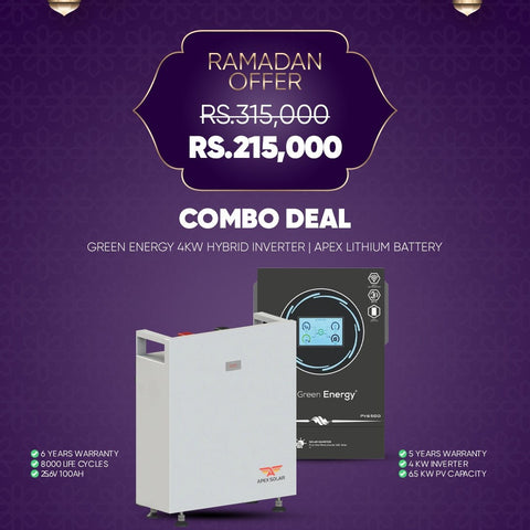 Combo Deal RG9 – Green Energy 4kW Hybrid Solar Inverter with Apex 25.6V 100Ah Lithium Battery | 2.56kWh Home Solar Backup System