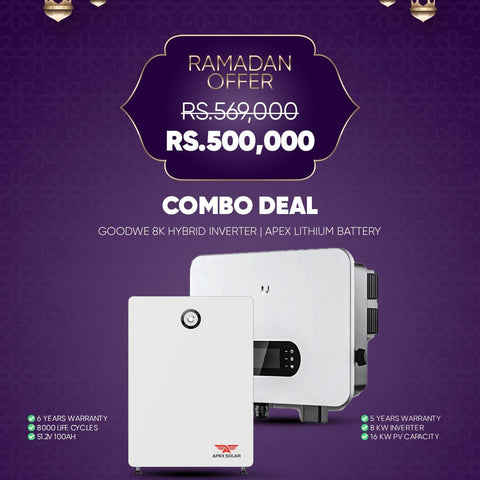 Combo Deal R2 GoodWe 8kW Hybrid Solar Inverter with Apex 51.2V 100Ah Lithium Battery | High-Efficiency Solar Backup System