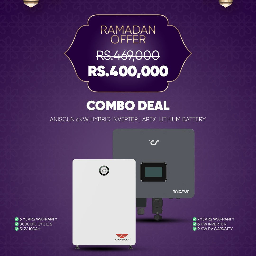 Combo Deal R15 Anicsun 6kW Hybrid Solar Inverter with Apex 51.2V 100Ah Lithium Battery | 5.12kWh Solar Energy Storage & Backup System