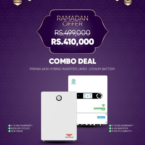 Combo Deal R17 Primax 6kW Hybrid Solar Inverter with Apex 51.2V 100Ah Lithium Battery | 5.12kWh Solar Backup & Energy Storage System