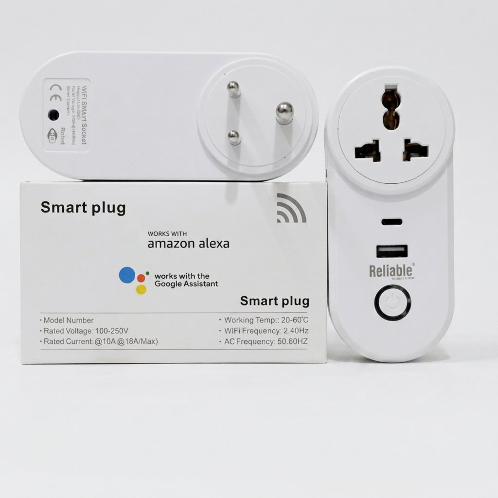 Reliable Electric 16A Smart WiFi Universal Plug with USB & Type-C | 3-Pin EU/Universal Socket| Tuya Smart Life | Alexa & Google Home Compatible
