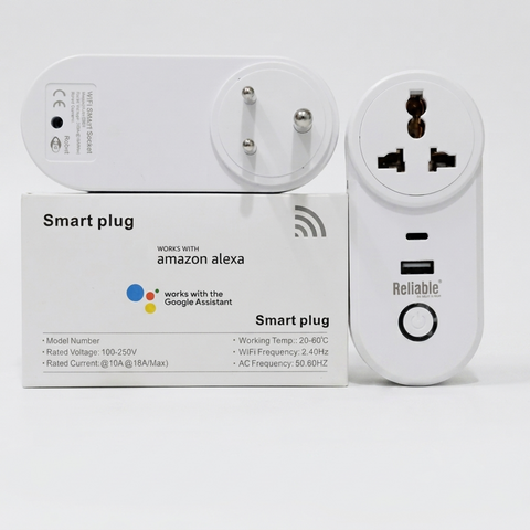 Reliable Electric 16A Smart WiFi Universal Plug with USB & Type-C | 3-Pin EU/Universal Socket| Tuya Smart Life | Alexa & Google Home Compatible