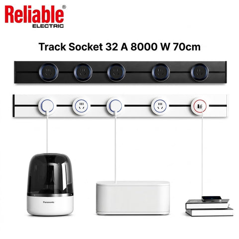 Reliable Electric 70CM Track Socket Kitchen Wall Outlet | 8000W Modular Power Track | Universal Round Removable Adapter Plug (Only Track)