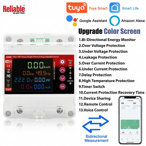 Reliable Electric 2P 100A WiFi Smart Energy Meter & Voltage Protection Relay
