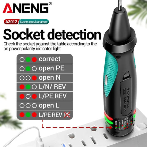 ANENG A3012 Socket Circuit Analyzer Pocket Pen Type Multimeter Polarity Detector Leakage Test AC/DC Voltage Sensing Tester Tool