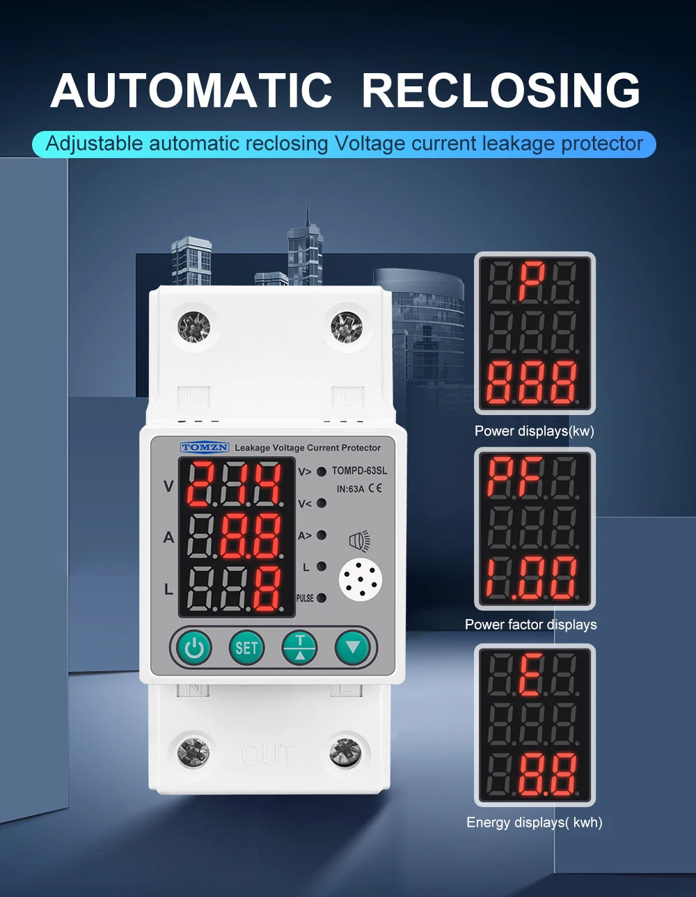 Tomzn 5 in 1 2024 model Over And Under Voltage Over Current with Current Leakage 63A