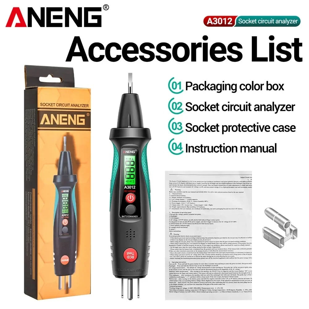 ANENG A3012 Socket Circuit Analyzer Pocket Pen Type Multimeter Polarity Detector Leakage Test AC/DC Voltage Sensing Tester Tool