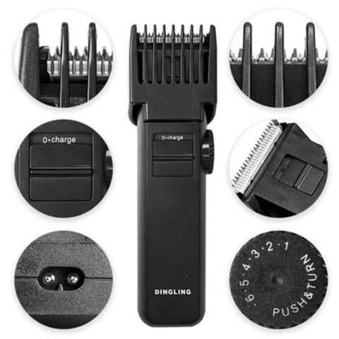 Dingling RF-610B Professional Hair Trimmer – Adjustable 12 Length Settings, Double Battery & Cordless Operation