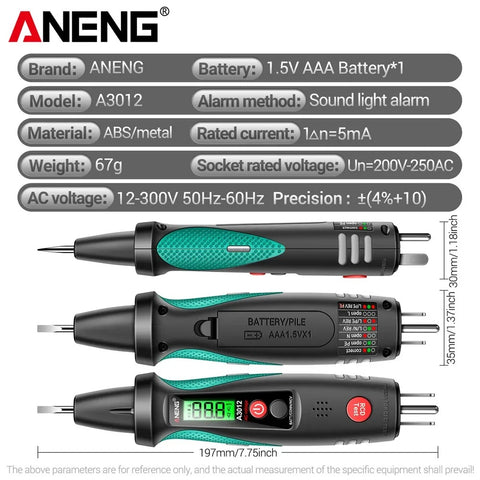 ANENG A3012 Socket Circuit Analyzer Pocket Pen Type Multimeter Polarity Detector Leakage Test AC/DC Voltage Sensing Tester Tool