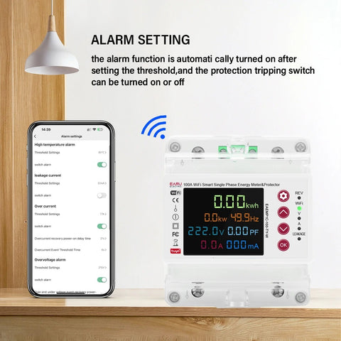 EARU 14in1 100A Bidirectional WIFI Smart Meter with Monitoring and Protection