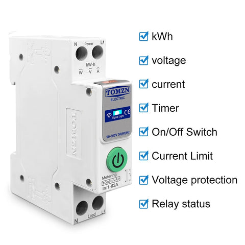Tomzn TOB9S-VAP 8in1 63A WIFI Smart Switch with monitoring and Protection, TOMZN wifi breaker full function