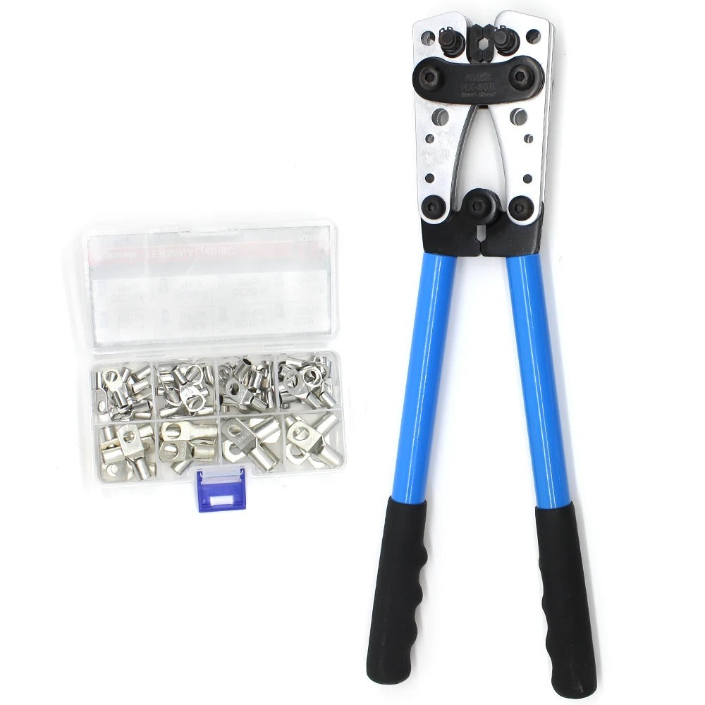 HX-50B Krimpgereedschap voor batterijkabelschoenen, elektricientang voor het krimpen van kabels van 6 tot 50 mm² (AWG 8-1/0) met dikke en versterkte metalen plaat (HX50B Single Crimper HX-50B Krimpgereedschap voor batterijkabelschoenen, elektricientang voor het krimpen van kabels van 6 tot 50 mm² (AWG 8-1/0) met dikke en versterkte metalen plaat (HX50B Single Crimper