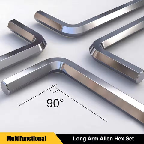 Youtuo 9-Piece Long Arm Hex Key Set – Chrome Vanadium Steel, Heat Treated & Chrome Plated