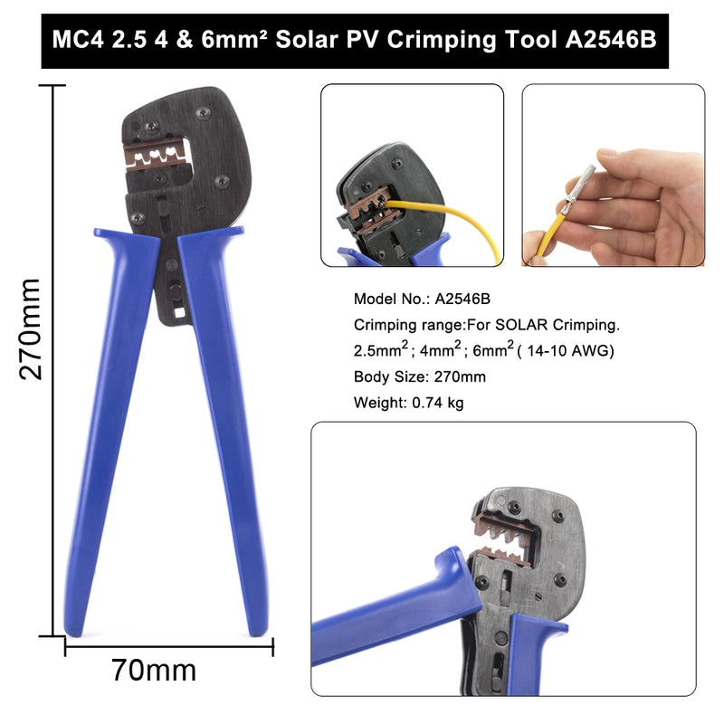 A2546B Solar Panel PV Cable MC4 Crimping tool for solar panel connectors, solar crimper(2.5-6mm2)