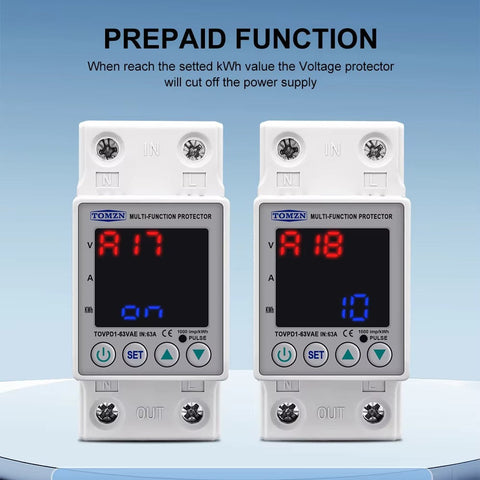Tomzn 3rd Gen 3in1 voltage protector Over and Under Voltage Protective Device with Kwh meter Units Lock.