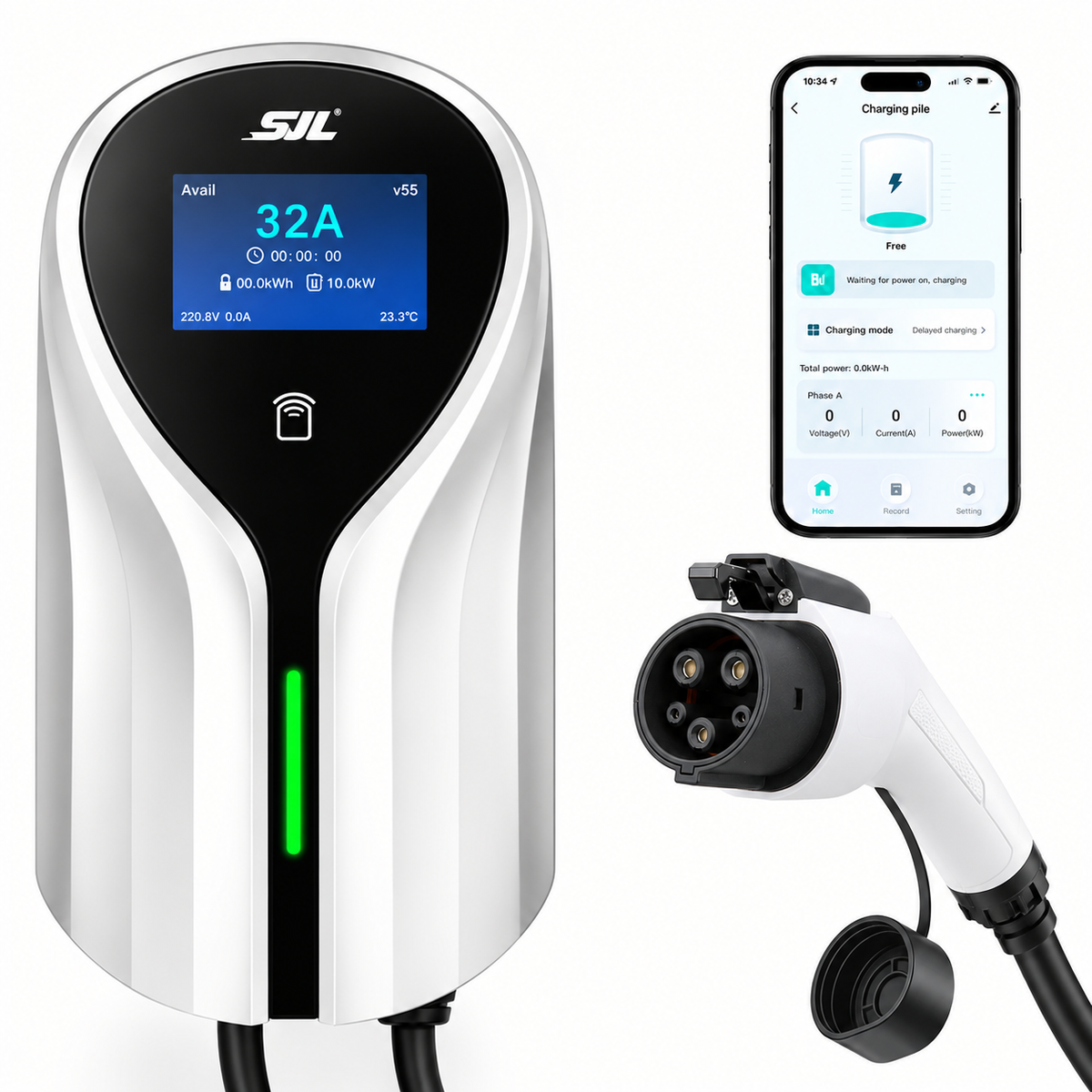 SJL 7kW EV Car Charger 32A 250V Single-Phase Type 1 Plug + Type 2 Converter | IP65