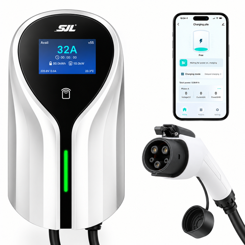 SJL 7kW EV Car Charger 32A 250V Single-Phase Type 1 Plug + Type 2 Converter | IP65