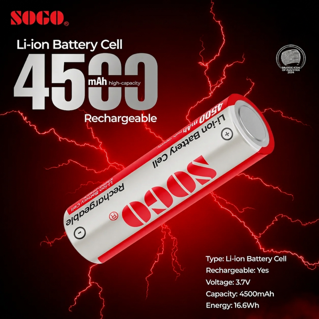 SOGO 18650 3.7V 4500mAh Rechargeable Lithium Battery cell | High Capacity Li-ion Battery (Pack of 2)