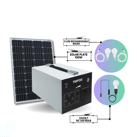 Tigfox TM300 Portable Power Station with A Grade 100W Solar panel and LED bulbs