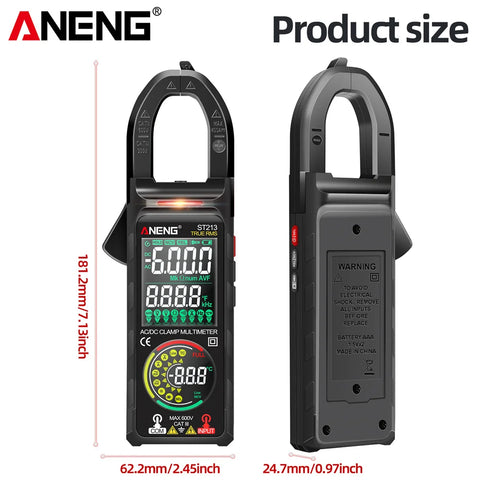 ANENG ST213 Digital Clamp Meter DC/AC Current 6000 Counts 400A Amp Multimeter Large Color Screen Voltage Tester Car Hz NCV Ohm