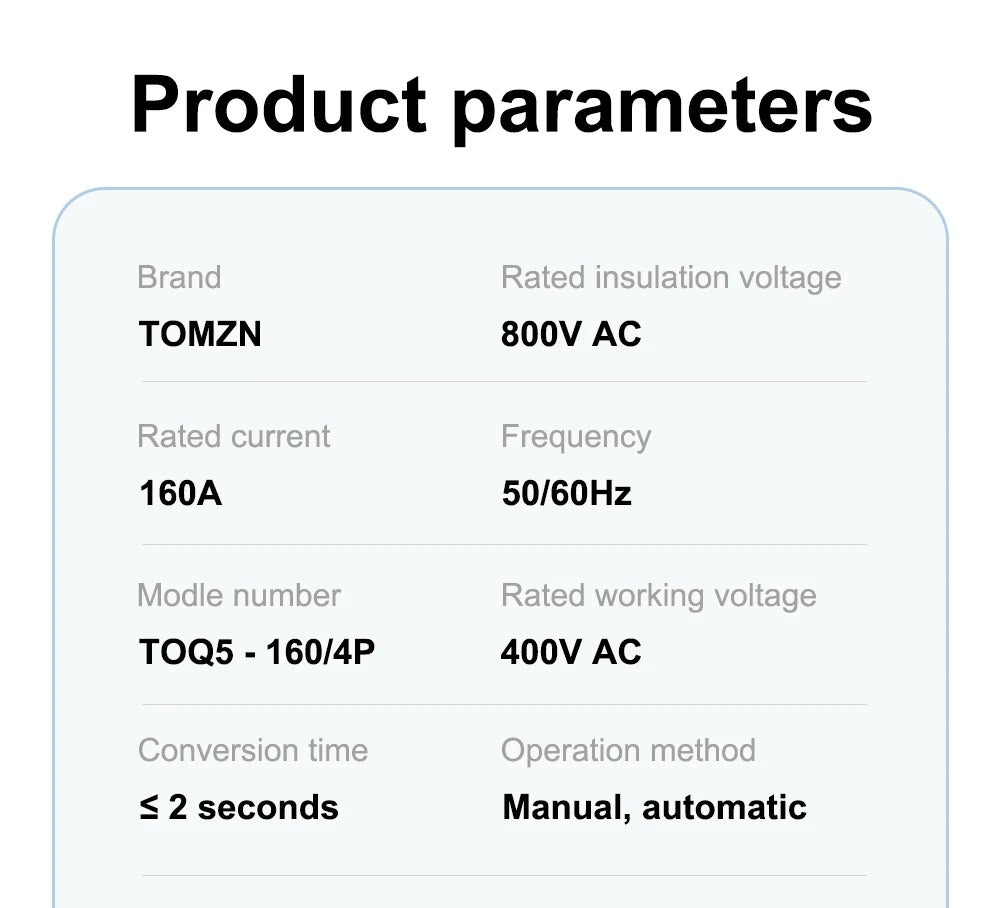 Tomzn TOQ5-160/4P Handle Type 160A 4P AC Three Phase Dual Power Automatic Transfer Switch ATS