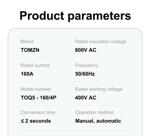 Tomzn TOQ5-160/4P Handle Type 160A 4P AC Three Phase Dual Power Automatic Transfer Switch ATS