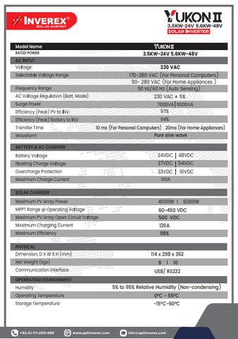 INVEREX YUKON 3.5KW and 5.6KW MPPT HYBRID SOLAR INVERTER