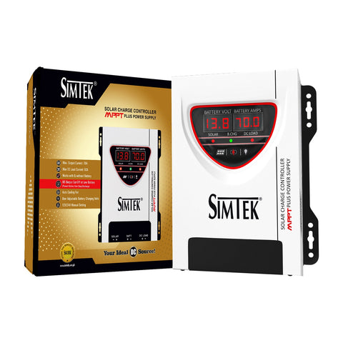 Simtek ECO Series – DC King-70A MPPT Solar Charge Controller – 110V Voc, 70A | 12V/24V | Dual Display | Low Battery Load Cutoff | Works with & without Battery