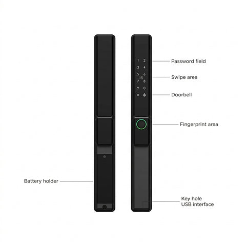 Sleek Waterproof Smart Door Lock – Fingerprint, PIN, RFID & App Control