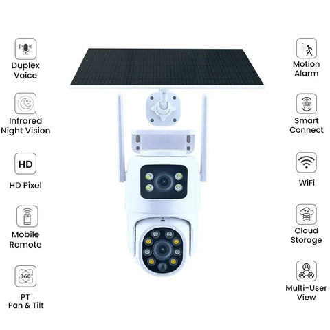 Smart Solar PTZ Security Camera 3MP HD – 360° WiFi Outdoor Surveillance