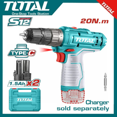 Total TDLI12206 Cordless Drill 12V 20Nm | 2-Speed Drill Driver | 0.8-10mm Chuck