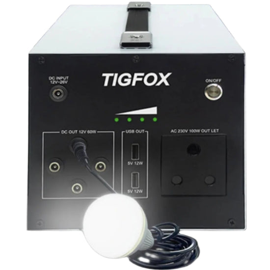 Tigfox TM300 Portable Power Station with A Grade 100W Solar panel and LED bulbs