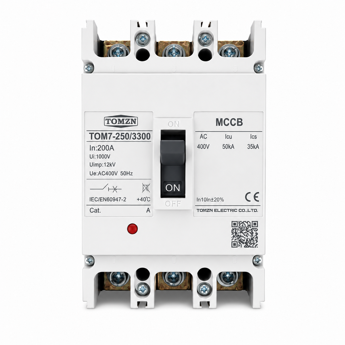 TOMZN 200A MCCB 3 Pole AC Circuit Breaker – TOM7-250/3300 Molded Case Circuit Breaker for Industrial & Commercial Electrical Protection