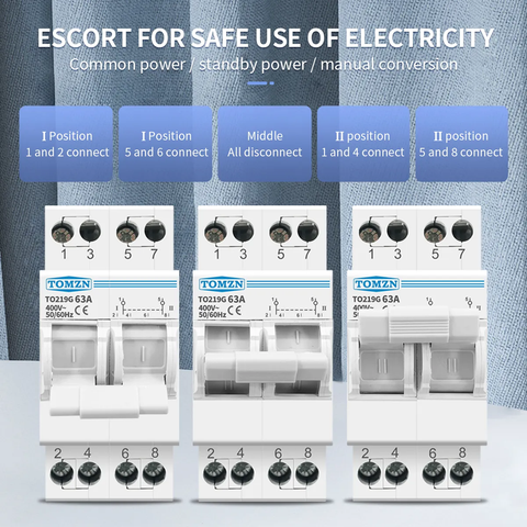 Tomzn 2P 63A MTS Dual Power Manual Transfer Isolating Switch Interlock Circuit Breaker TOMZN breaker type Change Over
