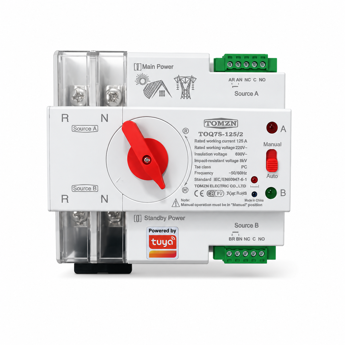 TOMZN TOQ7s-125/2P Automatic Transfer Switch 125A | Dual Power Changeover with WiFi Control