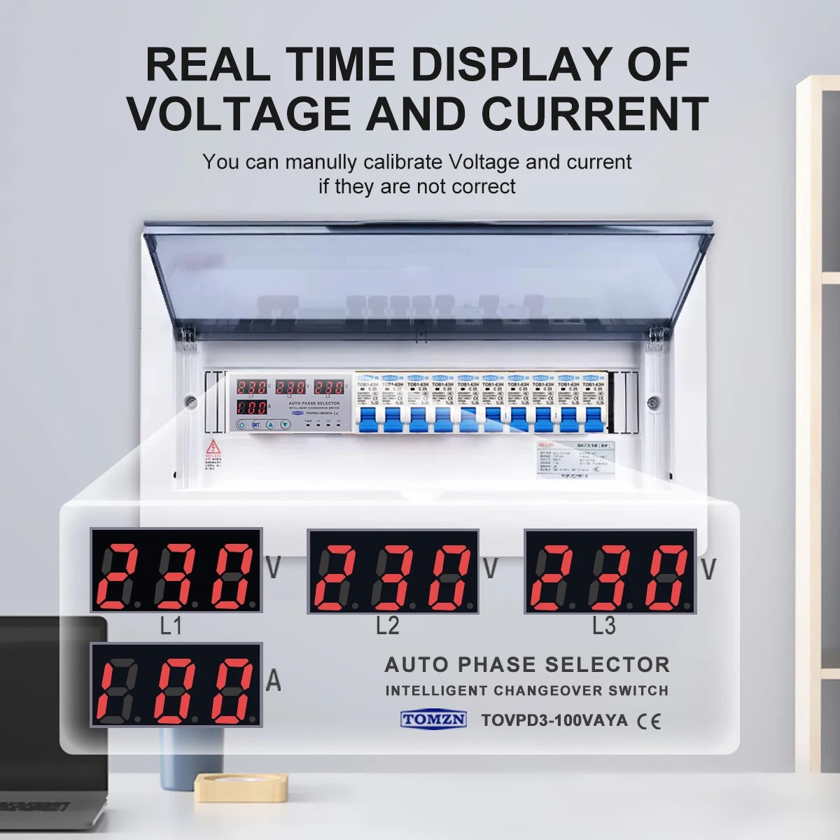 Phase Rotation Selector Tomzn TOVPD3-VAYA 3 Phase Auto Phase Selector Voltmeter Adjustable Ove ...
