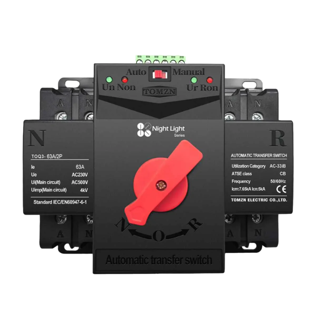 Tomzn TOQ3 2P-63A & 125A AC Single Phase Din Rail 220V Dual Power Automatic Transfer Switch ATS