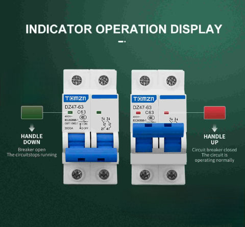 Tomzn 2P AC MCB Circuit breaker C type 230/400V 16A, 20A,32A,63A